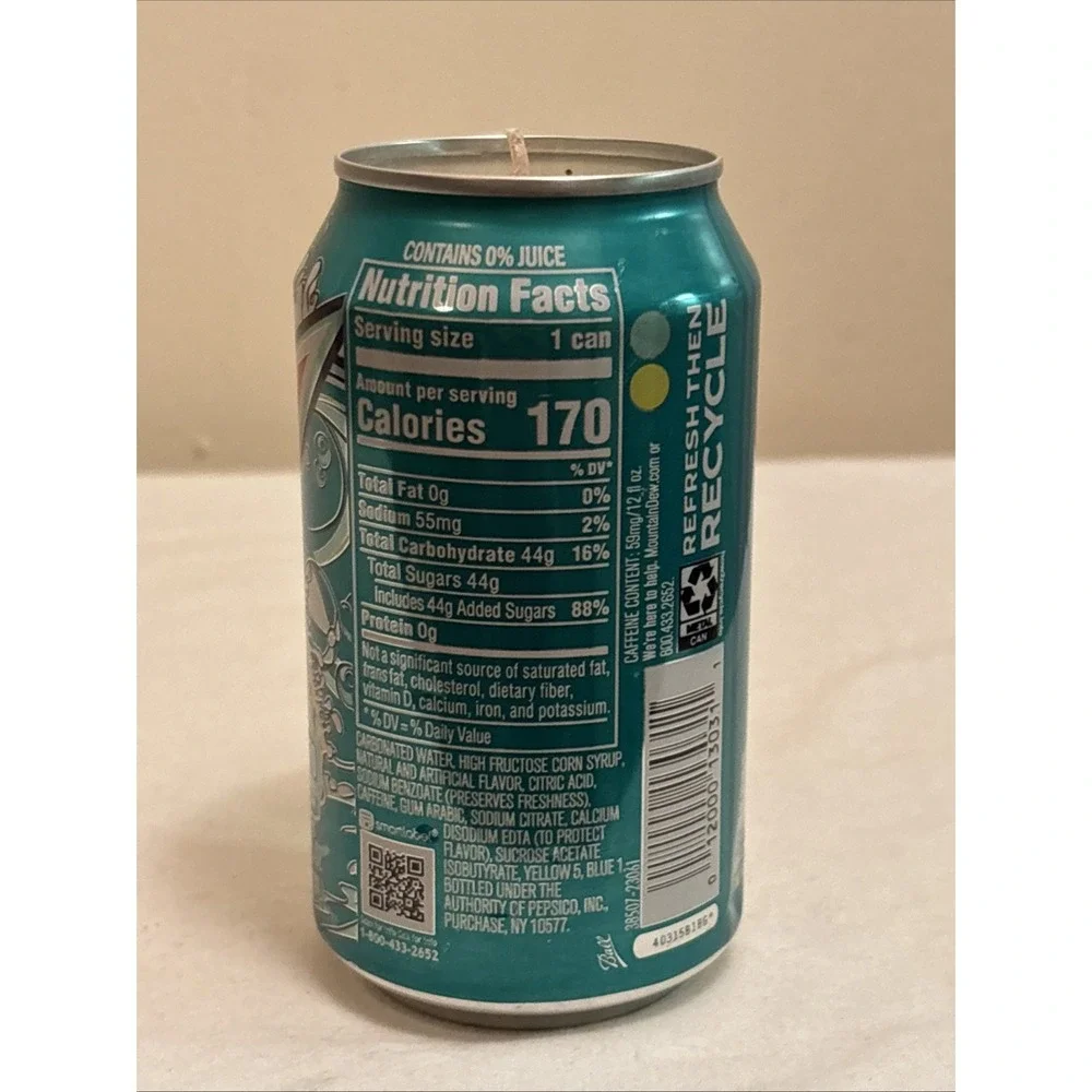Mountain Dew Baja Blast Soda Pop Can Soy Wax Candle 9oz Scented Decorative